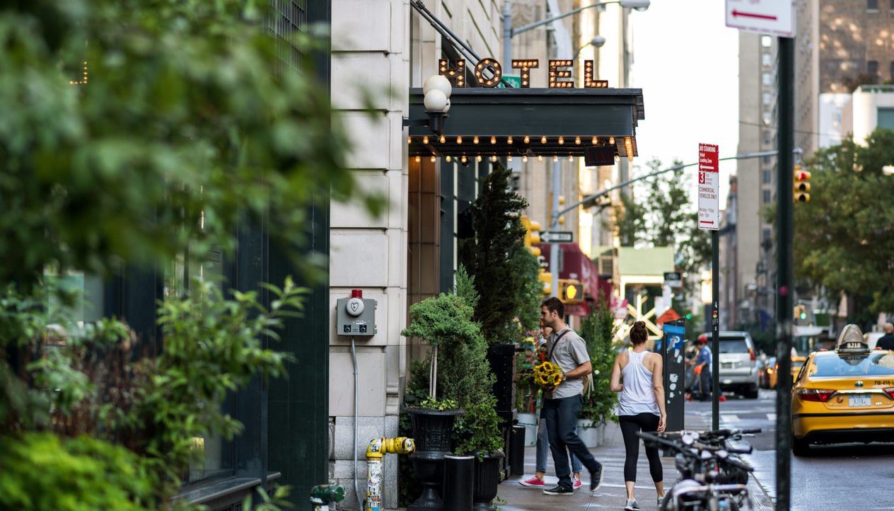 An outside view of the hotel entrance